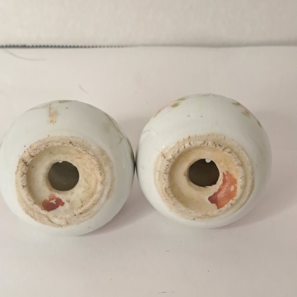 Salt & Pepper Shaker Flower Wild Rose Pink Porcelain Glass Round Antique Vintage - Picture 4 of 5